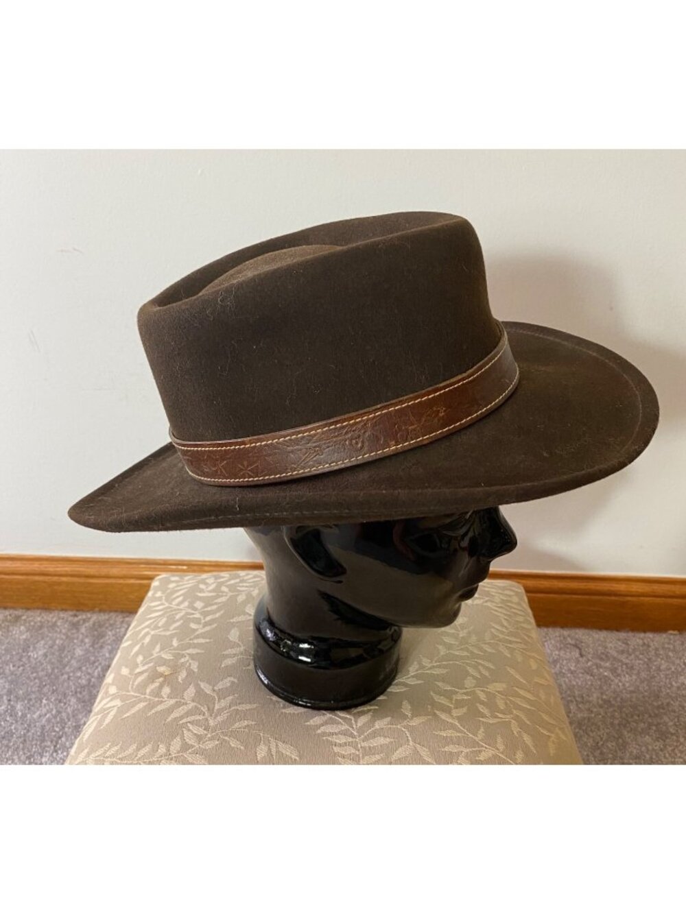 LiteFelt Brown Wool Fedora Hat With Leather Band Medium